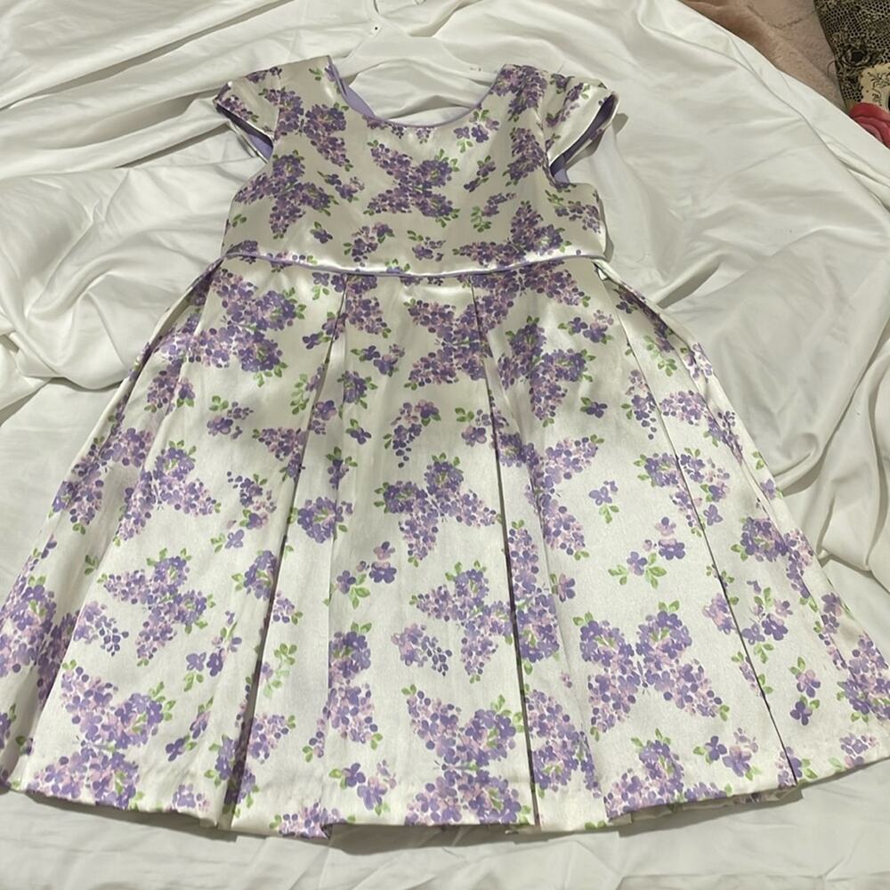 Catherine Malandrino 7 lilac butterfly dress fitted to waist box pleat skirt euc